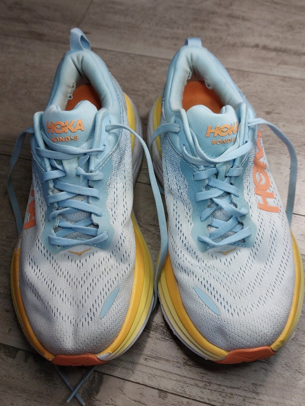 HOKA Women's Light Blue and Yellow Clifton 9  Running Shoes